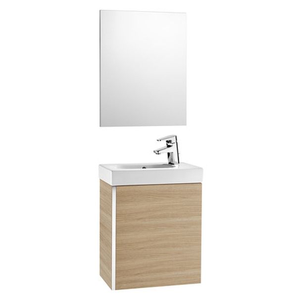 CONJUNTO DE MUEBLE MINI DE 450 mm CON LAVABO Y ESPEJO COLOR ROBLE ROCA, Lababos washbasin basin lavavos Lavabos