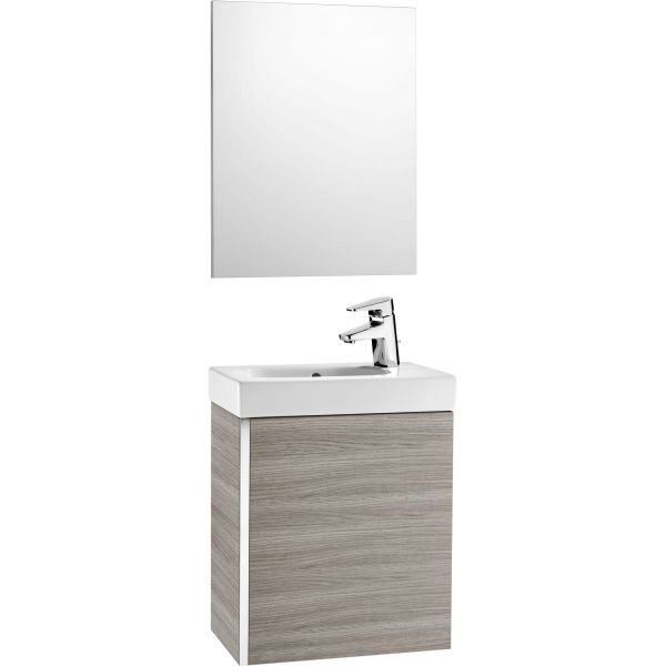 CONJUNTO DE MUEBLE MINI DE 450 mm CON LAVABO Y ESPEJO COLOR ARENA ROCA, Lababos washbasin basin lavavos Lavabos