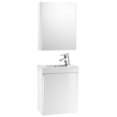 CONJUNTO DE MUEBLE MINI DE 450 mm CON LAVABO Y ARMARIO ESPEJO COLOR BLANCO BRILLO ROCA, Lababos washbasin basin lavavos Lavabos