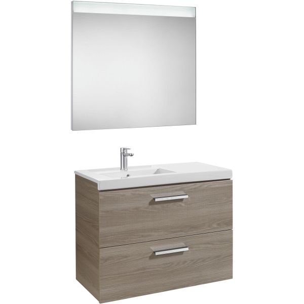 PACK PRISMA DE 900 mm IZQUIERDA 2 CAJONES FRESNO (MUEBLE+LAVABO+ESPEJO LED) ROCA, Lababos washbasin basin lavavos Lavabos