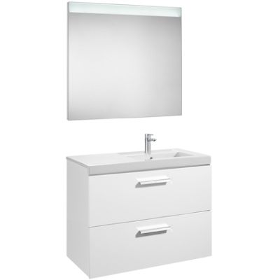 PACK PRISMA DE 900 mm DERECHA 2 CAJONES BLANCO BRILLO (MUEBLE+LAVABO+ESPEJO LED) ROCA, Lababos washbasin basin lavavos Lavabos