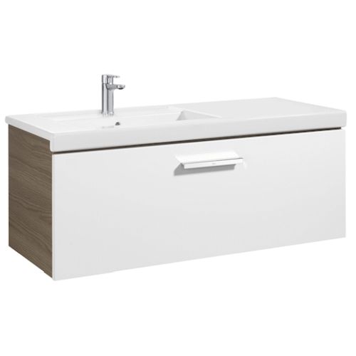 MUEBLE UNIK PRISMA DE 1100 mm IZQUIERDA 1 CAJON BLANCO / FRESNO (MUEBLE+LAVABO) ROCA, Lababos washbasin basin lavavos Lavabos