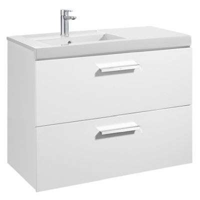 MUEBLE UNIK PRISMA DE 900 mm IZQUIERDA 2 CAJONES BLANCO BRILLO (MUEBLE+LAVABO) ROCA, Lababos washbasin basin lavavos Lavabos wall hung vanity unit and basin two drawers