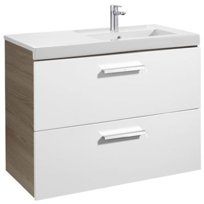 MUEBLE UNIK PRISMA DE 900 mm DERECHA 2 CAJONES FRONTAL BLANCO LATERAL FRESNO (MUEBLE+LAVABO) ROCA, Lababos washbasin basin lavavos Lavabos de bao suspendido dos wall hung vanity unit and basin two drawers