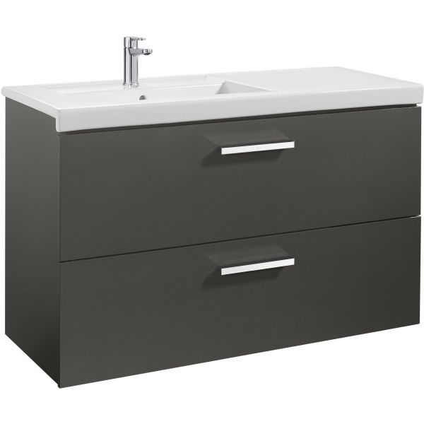 Mueble UNIK PRISMA de 1100 mm izquierda 2 cajones GRIS ANTRACITA (MUEBLE+LAVABO) ROCA A855955153, wall hung vanity unit and basin two drawers