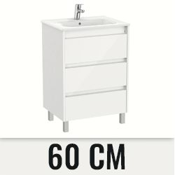 Conjunto con patas UNIK TENET de 600mm (mueble+lavabo) de 3 cajones Blanco Brillo ROCA A851779806, 