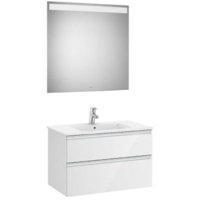 Pack THE GAP 800x460mm 2C (mueble+lavabo+espejo EIDOS LED) alt 537mm blanco ROCA, A851511806 dos cajones de bao suspendido tirador cromado centrado centro