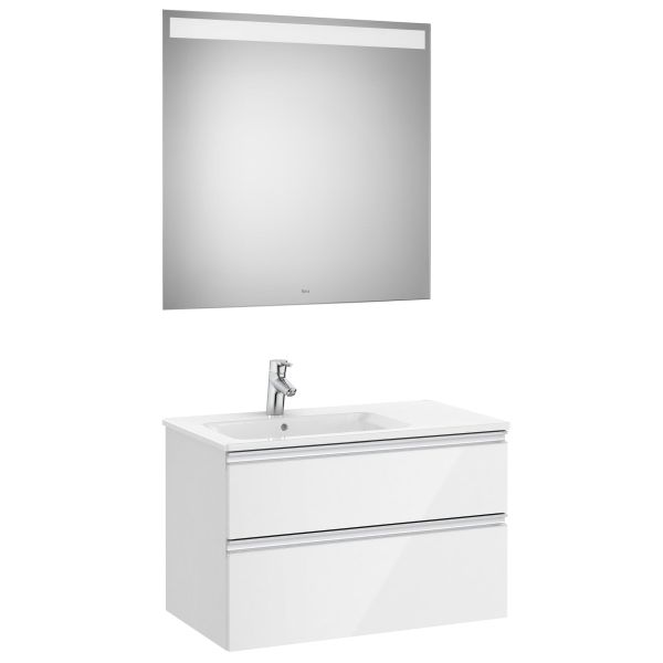 Pack THE GAP 2 cajones (mueble+lavabo izquierda+espejo Led) 805x460x537mm Blanco Brillo ROCA, A851512806 8433290171396 de bao suspendido dos