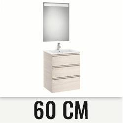 Pack THE GAP 600x460mm 3C(mueble + lavabo central + espejo EIDOS LED) Fresno nrdico ROCA A851517434, CONJUNTO MUEBLE TRES CAJONES 3 CON ESPEJO DE 60 CM 600