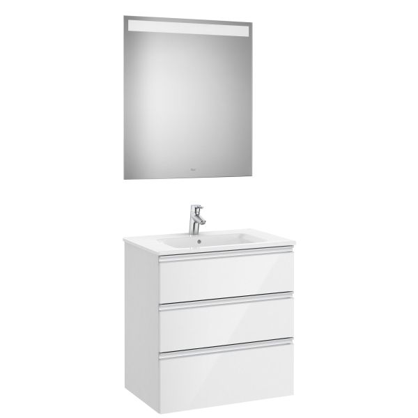 Pack THE GAP 705x460mm 3C (mueble+lavabo+espejo led) alt 763mm Blanco Brillo ROCA, 