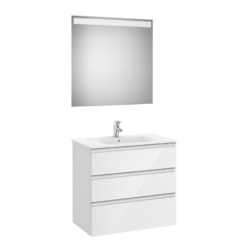 Pack THE GAP 800x460mm 3C (mueble + lavabo central + espejo EIDOS LED) Blanco ROCA A851519806, 