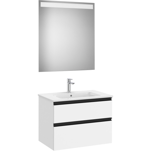 Pack THE GAP 705x460mm 2C (mueble+lavabo+espejo LED) blanco mate tirador Negro A851510509 ROCA, 