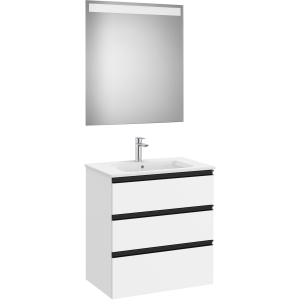 Pack THE GAP 705x460mm 3C (mueble+lavabo+espejo LED) blanco mate tirador Negro A851518509 ROCA, 