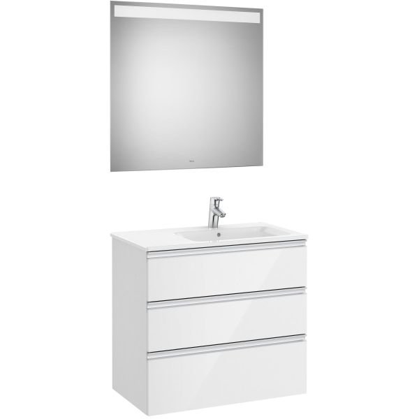 Pack THE GAP 3 cajones (mueble+lavabo derecha+espejo Led) 805x460x763mm Blanco Brillo ROCA, 