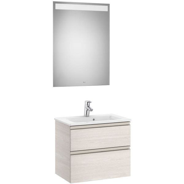 Pack THE GAP COMPACT fondo reducido 600x380mm 2C (mueble+lavabo+espejo Eidos) Fresno Nrdico ROCA, 