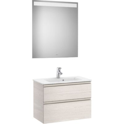 Pack THE GAP COMPACT fondo reducido 700x380mm 2C (mueble+lavabo+espejo) Fresno Nordico ROCA, 