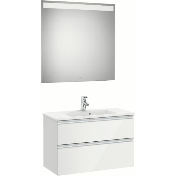 Pack THE GAP COMPACT fondo reducido 800x380mm 2C (mueble+lavabo+espejo Eidos) Blanco Brillo ROCA, 