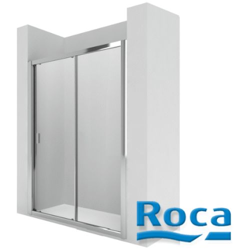 MAMPARA FRONTAL DUCHA URA L2-E DE 1500 mm 1 PUERTA CORREDERA PLATA BRILLO CRISTAL TRANSPARENTE ROCA, Manparas