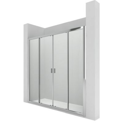 MAMPARA FRONTAL DE DUCHA URA L4-E DE 1700 mm 2 PUERTAS CORREDERAS PLATA BRILLO CRISTAL TRANSPARENTE, Manparas