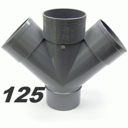 TE DE PVC DOBLE PLANA DE 125 45 MACHO HEMBRA GRIS, MH DERIVACIONES para encolar DERIBACIONES tes SANITARIOS SANITARIAS (MH) ( MH ) (M-H) ( M-H ) ACCESORIOS PARA M/H Cruces 125x45 evacuaciones