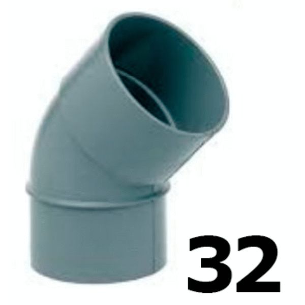 CODO DE PVC DE 32 45 MACHO HEMBRA GRIS, elbow COLZE