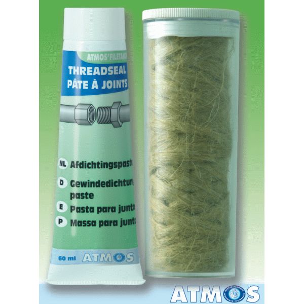 PASTA DE JUNTAS PARA ESTANQUEIDAD DE RACORES  FILETANCHE ENVASE DE 60 ML ATMOS, El Kit de Estanqueidad contiene un tubo de Atmos Filetanche y una bobina de estopa pasta de juntas para la estanqueidad de las conexiones roscadas y atornilladas. Ideal para las caeras de agua caliente y fra, de gas... as como para el montaje de grifos. Esta pasta no se endurece y garantiza una excelente proteccin contra la corrosin. GRIFERIAS Racords Tuberias Racors