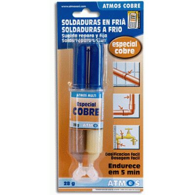 EXPRESS SOLDADURA EN FRIO ESPECIAL COBRE ENVASE DE 28 GRAMOS ATMOS, Une, tapa y repara todas las Tuberias de cobre. Se adhiere a todos los materiales, cobre, PVC, plstico, vidrio, salvo polipropileno y polietileno POLITILENO