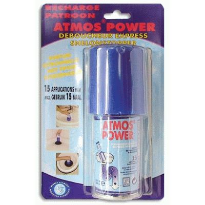 ATMOSPOWER REPUESTO 15 APLICACIONES, Desatascador exprs, se utiliza para fregaderos, lavabos, baeras e inodoros atascados. Basta una simple presin pata deshacer los atascos. Aerosol de 150 ml para 15 aplicaciones Lababos lavavos Desembozar desembozadores Desatascar