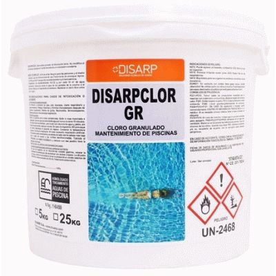 BOTE DE CLORO DE 25 Kg EN GRANO CLORADOR DE AGUA DE PISCINA DISARP CLOR GR DISARP, BACTERICIDA Recomendado ECNMC PARA LA LIMPIEZA DE AGUA DE LAS PISCINAS