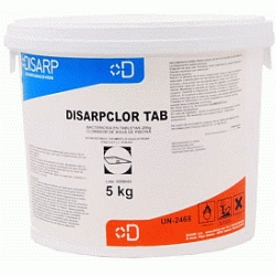 BOTE DE CLORO DE 5 Kg EN TABLETAS DE 200 Gr CLORADOR DE AGUA DE PISCINA DISARP CLOR TAB DISARP, BACTERICIDA Recomendado ECNMC PARA LA LIMPIEZA DE AGUA DE LAS PISCINAS