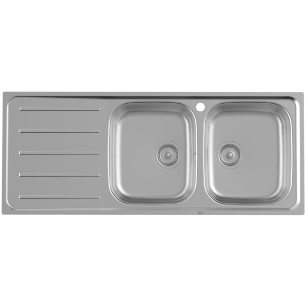 Fregadero acero inox Victoria 120 de 2 senos y escurridera izquierda 1200 x 490 mm ROCA A874121A01, 