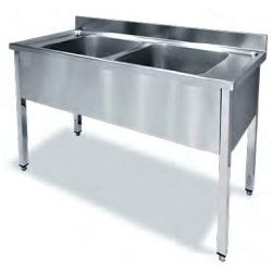 Fregadero industrial acero inox. de 1800x600mm 2 senos 1 esc. izda.con bastidor FI6B 1800 2EI, 