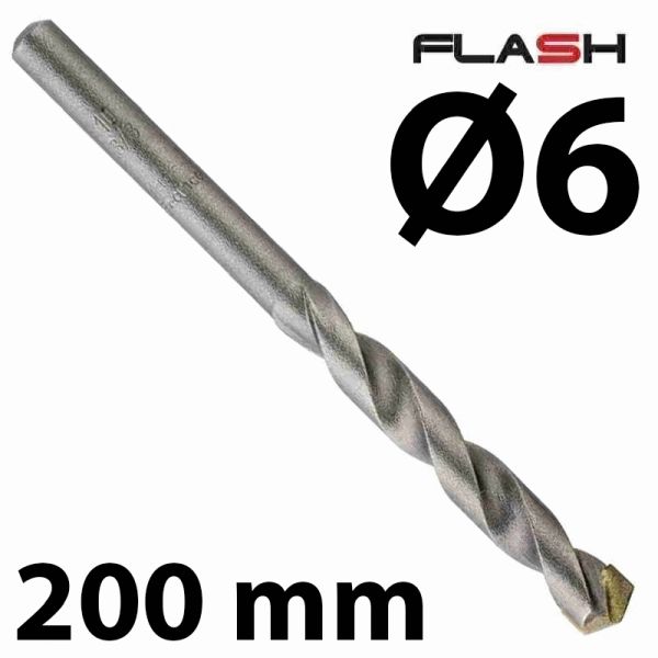 Broca FLASH 6 x 200mm para piedra, pared y hormign DIAGER 265D06L0200, 